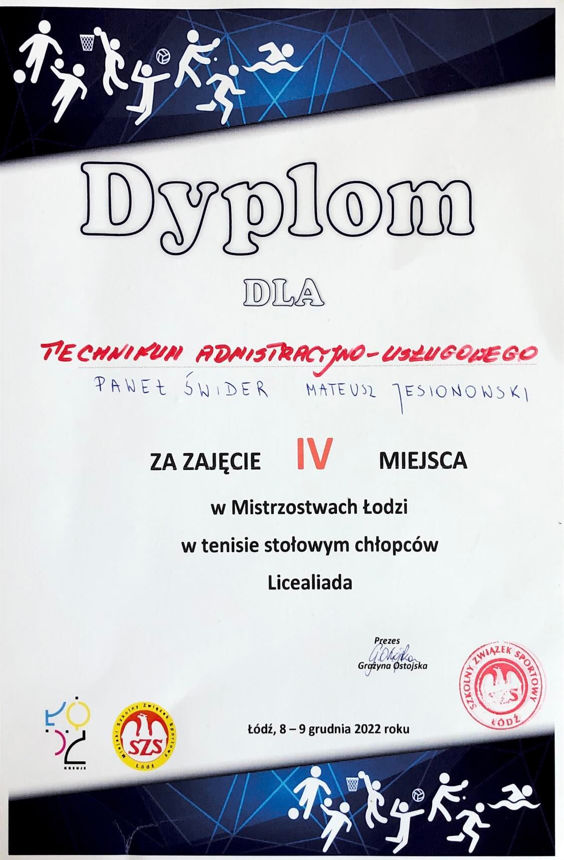 IV miejsce w Mistrzostwach Łodzi w tenisie stołowym chłopców dla TAU